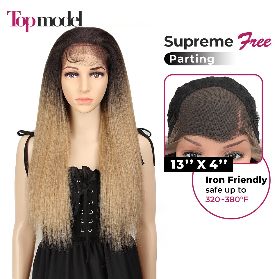 TOPMODEL Cosplay Synthetic Lace Front Wig Yaki Straight Long 26 Inch 13x4 Ombre Blonde Wig For Black Women Perruque Lace Wig: NT6-23C