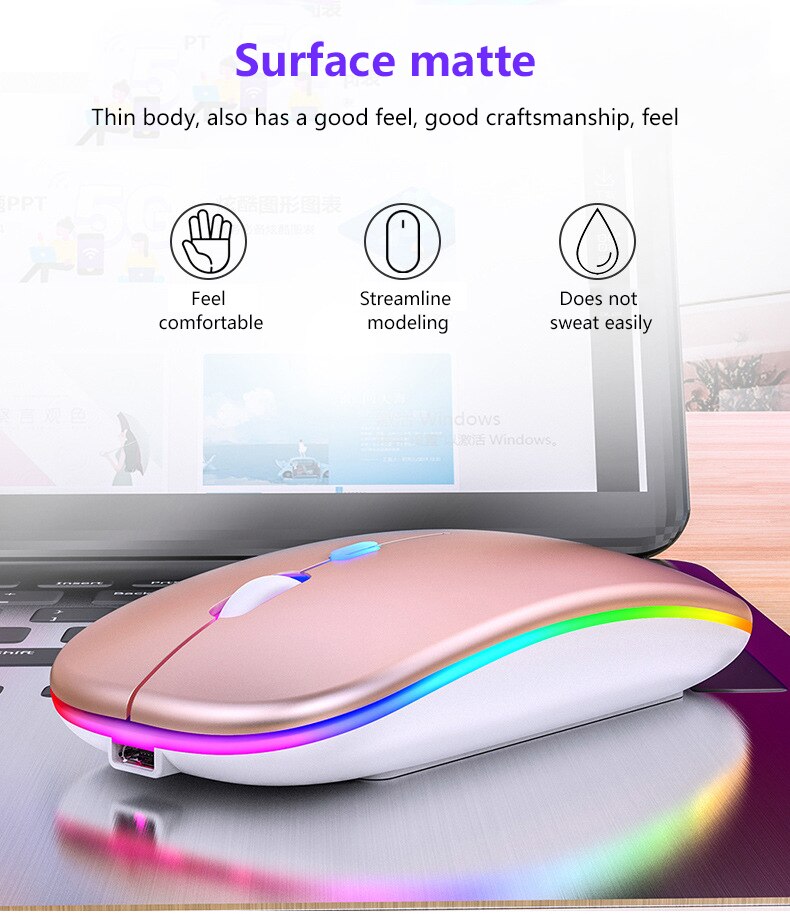 2.4GHz Mute Mouse Wireless Mouse Opto-electronic Mouse Mice USB Rechargeable RGB 1600DPI 4 Keys Mouse For PC Laptop Computer