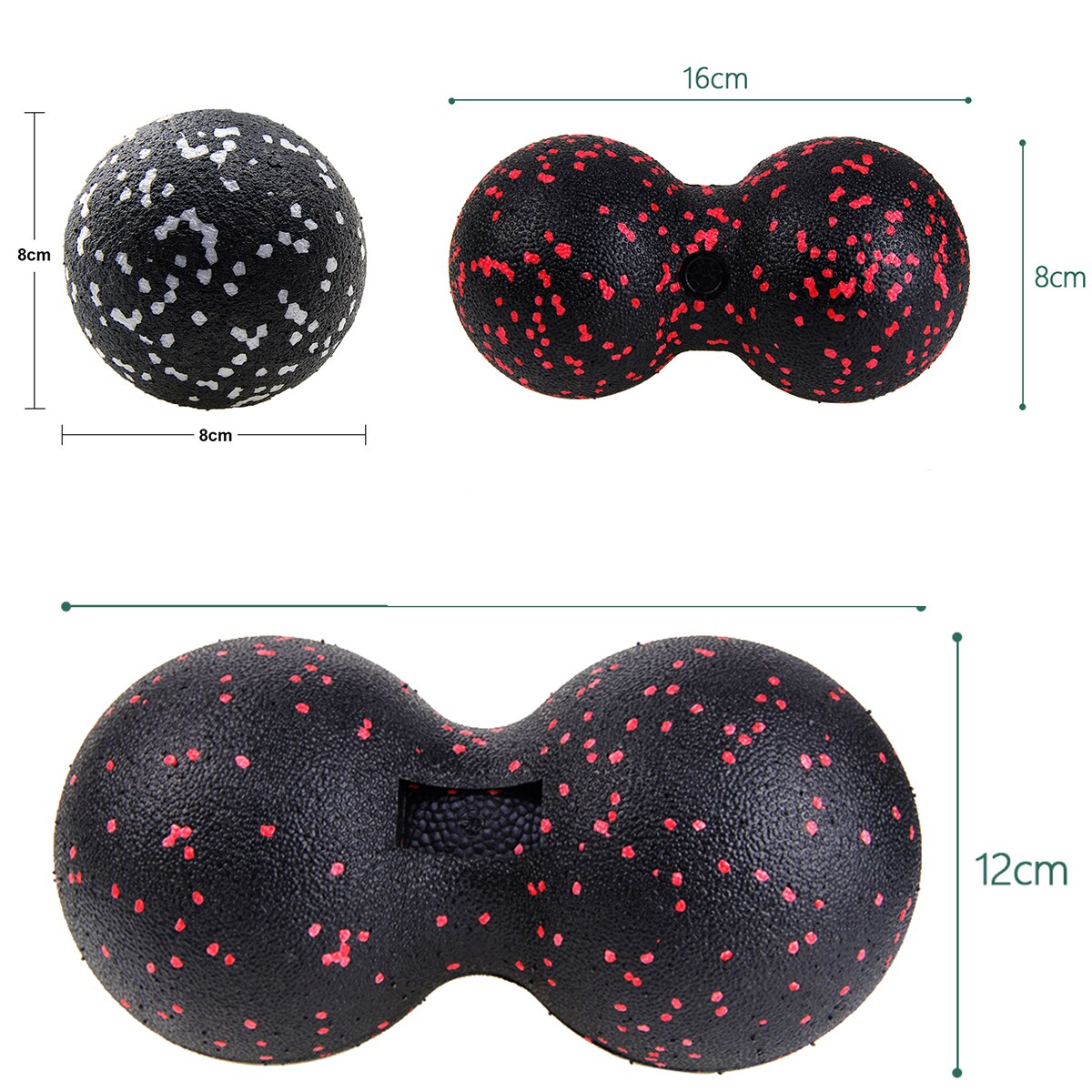 EPP Fitness Peanut Massage Ball Set Lacrosse ball for Shoulder Back Legs Rehabilitation Therapy Training: BlackRedSet