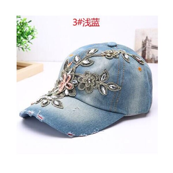 Suogry kvinders baseball cap diamantmaleri broderi blomst denim snapback hatte jeans kvinde kvindelig cap cowboy sommer sol hat: 3