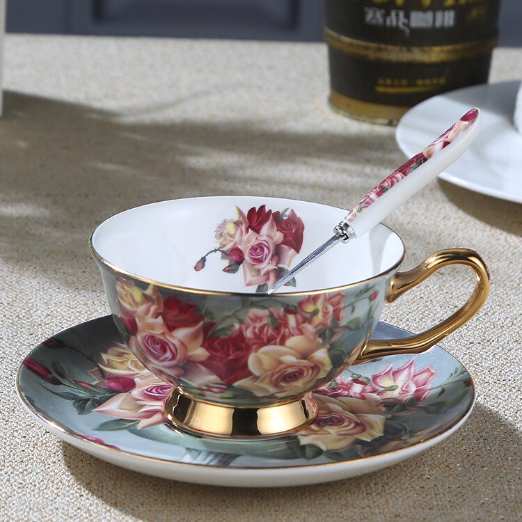 European style fruit flower tea cup household ceramic cup flower tea cup English afternoon tea tea set tea cup set coffee cup