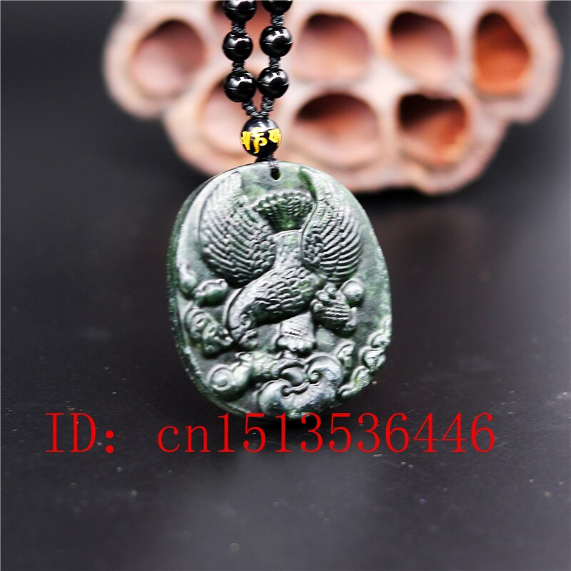 Chinese Black Green jade eagle Jade Pendant Natural Obsidian Necklace Charm Jewellery Amulet luck Men Women