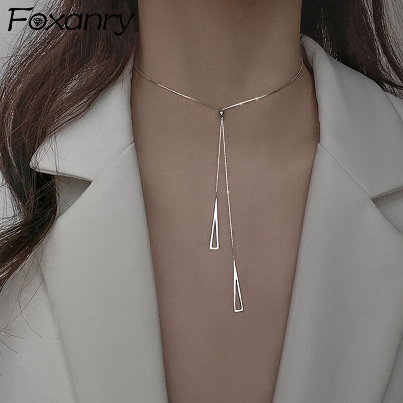 Foxanry 925 Stempel Sleutelbeen Keten Ketting Ins Trend Elegante Geometrische Kwastje Party Sieraden Creatieve Accessoires