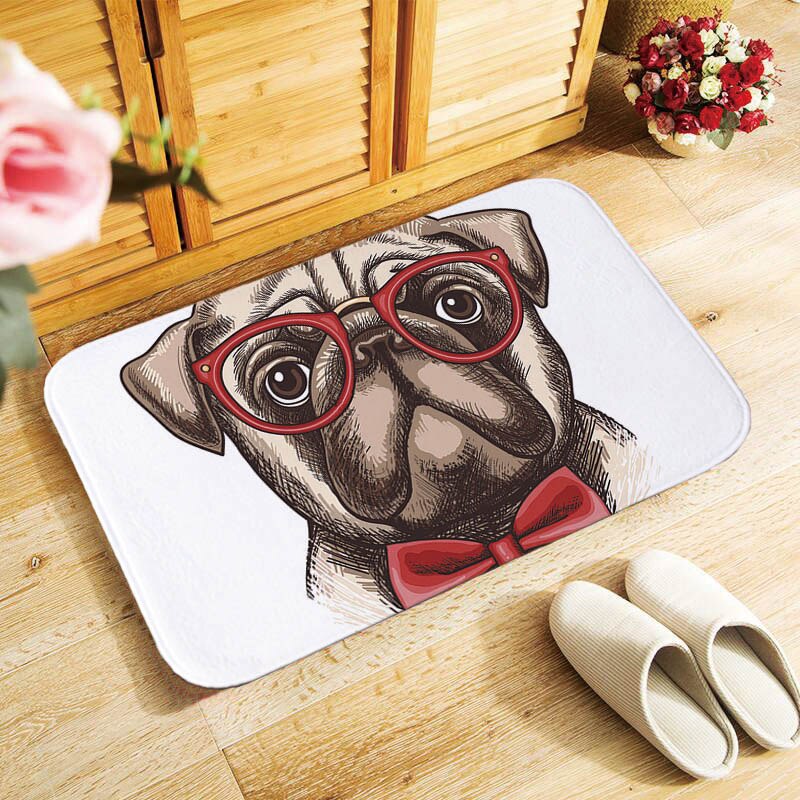 Adorkable Pug dogs printed doormat Entrance floor mats soft door mat antislip 40x60cm Bathroom Mats, Canis lupus familiaris QX: 11
