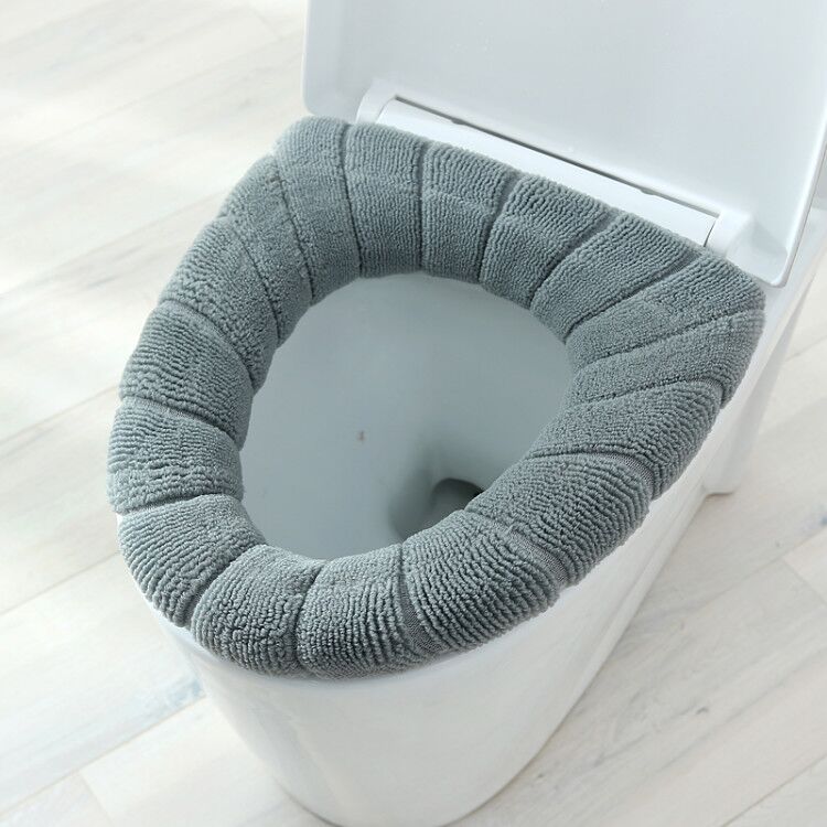 1Pcs Pompoen Patroon Wc Cover Kussen Winter Warm Pluche Wc Cover Mat O-Vorm Effen Kleur Dikker Wc kussens: Gray