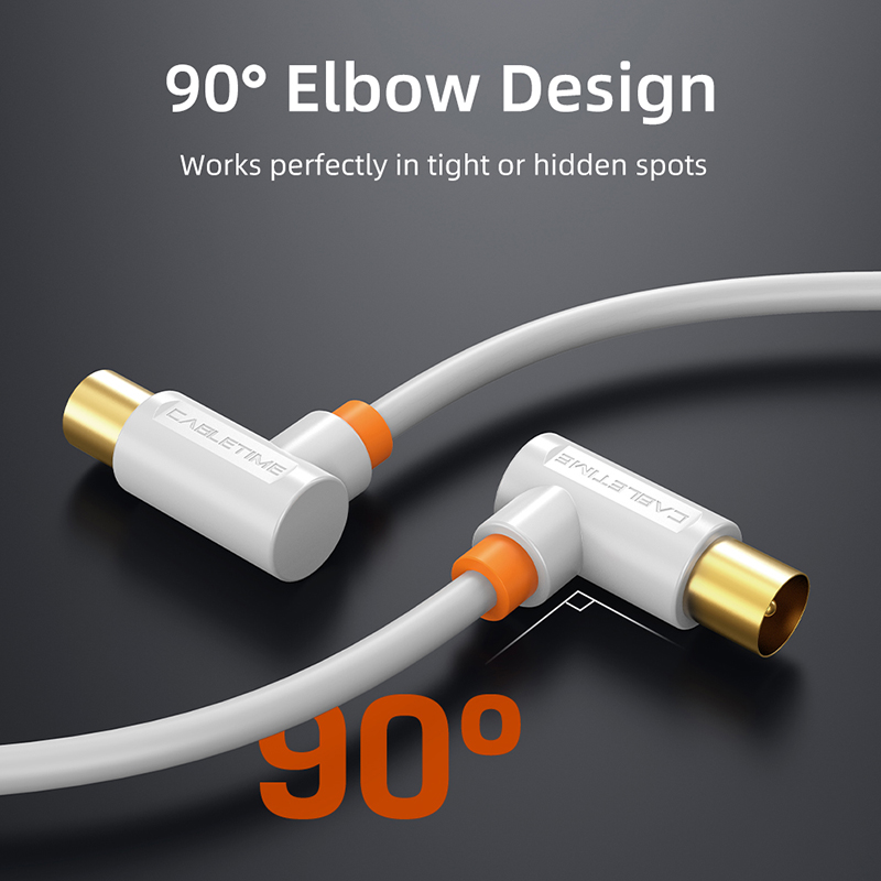 CABLETIME 90 stopni kabel antenowy robić telewizora 1080P M/M 3C2V kabel kabel wideo telewizja wysokiej rozdzielczości antena HD TV STB kabel cyfrowy