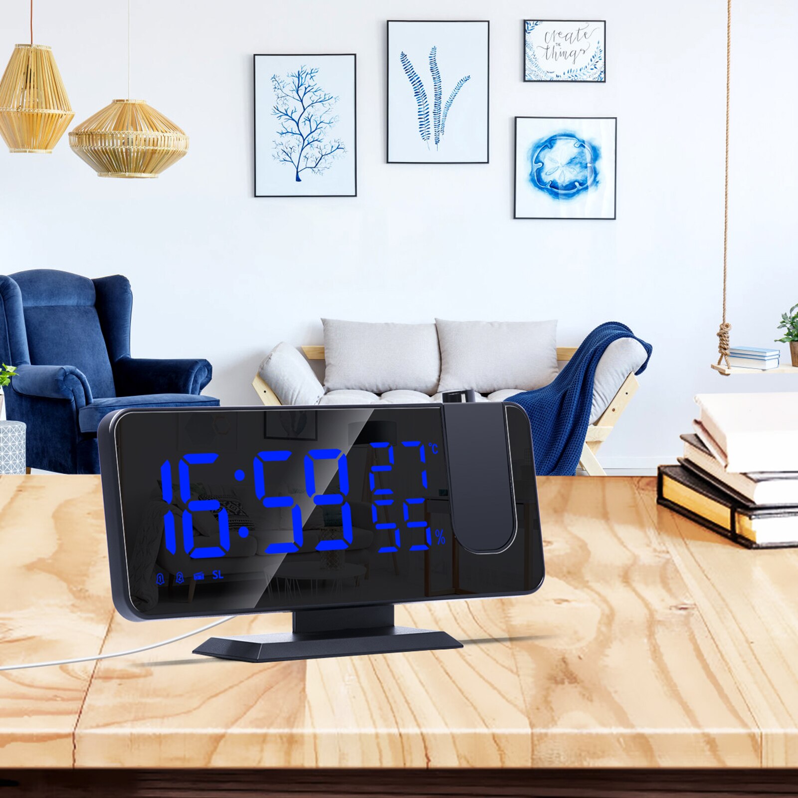 Réveil électronique à Projection USB, alarme intelligente, affichage de l'humidité, décoration de bureau, Radio FM, projecteur de temps, réveil numérique à LED