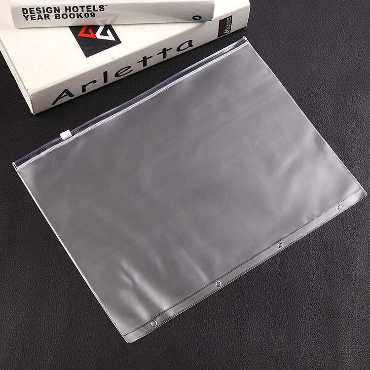 A4 Size 4 Ring Clear PVC Zipper Binder Pocket Insert Pages Organizers Plastic Paper Document File Sheet Photo Protective Sleeves: Default Title