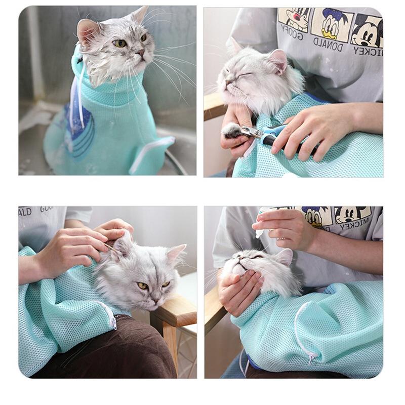 1pc Mesh Cat Bathing Bag Adjustable Breathable Cat Shower Bag Kitten Grooming Bag Pet Grooming Supplies For Cat Dog