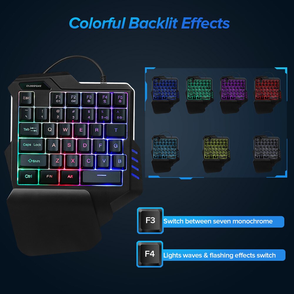One-Handed Mechanical Gaming Keyboard Mouse Set RGB Backlit Portable Mini Gaming Keypad for PC PS4 Xbox Gamer