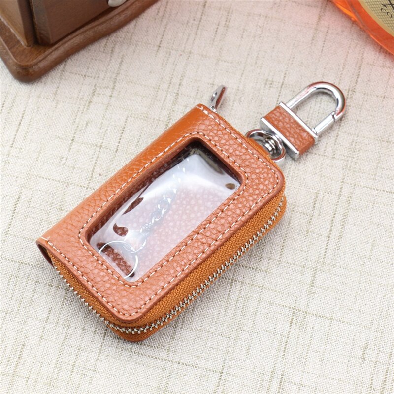 Draagbare Rits Vierkante Thuis Autosleutel Houder Case Transparant Venster Sleutel Tas Portemonnee Sleutelhanger Vrouwen Thuis Organizer: brown