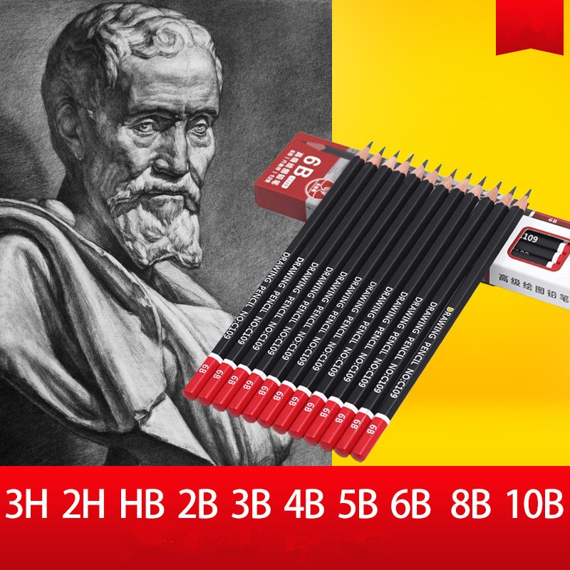 1Pc Sketch Pencil HB 2B 3B 4B 5B 6B 8B 10B 2H 3H Soft Medium Hard Carbon Pen Office School Drawing Pencil