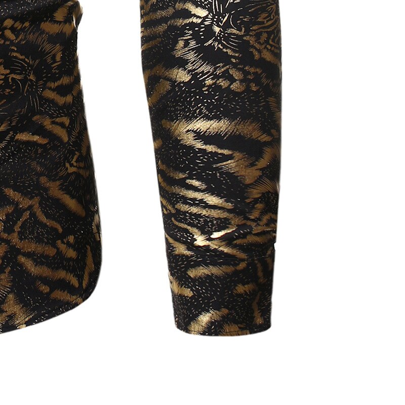 Luxe or tigre bronzant robe Chemise hommes à manches longues boîte de nuit parti brillant Chemise décontracté Chemise boutonnée