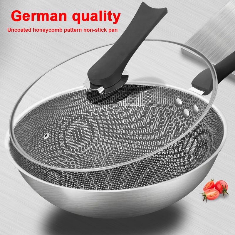 Stainless Steel Wok Non-stick Pan Without Oil Smoke Uncoated Household Wok Pan Induction Pot Kitchen Pot Frying Pan Cooking Pot