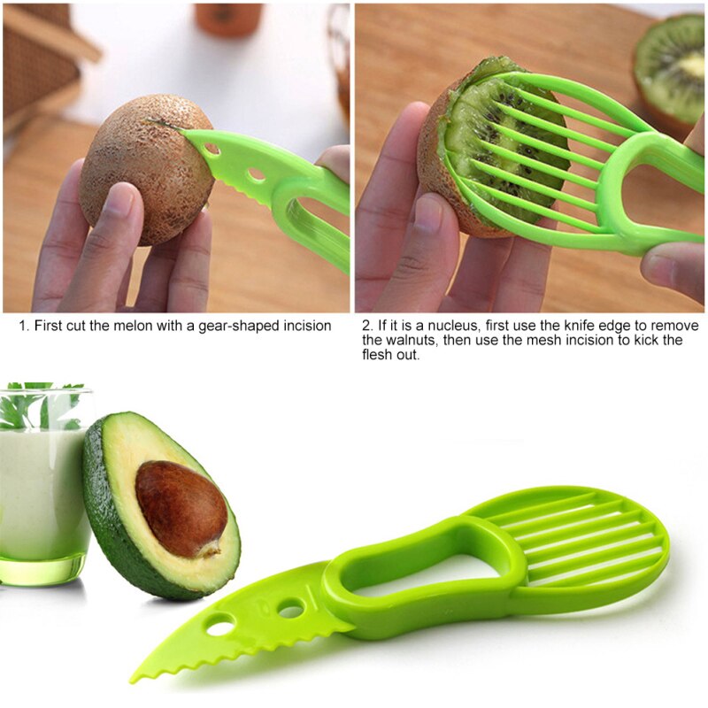 Multifunctionele 3-In-1 Avocado Slicer Shea Corer Boter Peeler Fruit Cutter Pulp Separator Plastic Mes keuken Groente Gereedschap