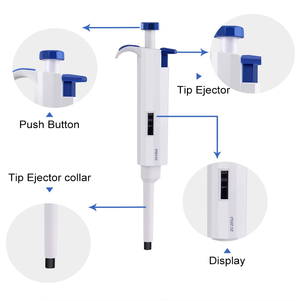 FOURE'S Scientific 20-200ul Lab Digital Pipette Single Channel Manual Adjustable Micropipette Pipettors Gun Laboratory Tools
