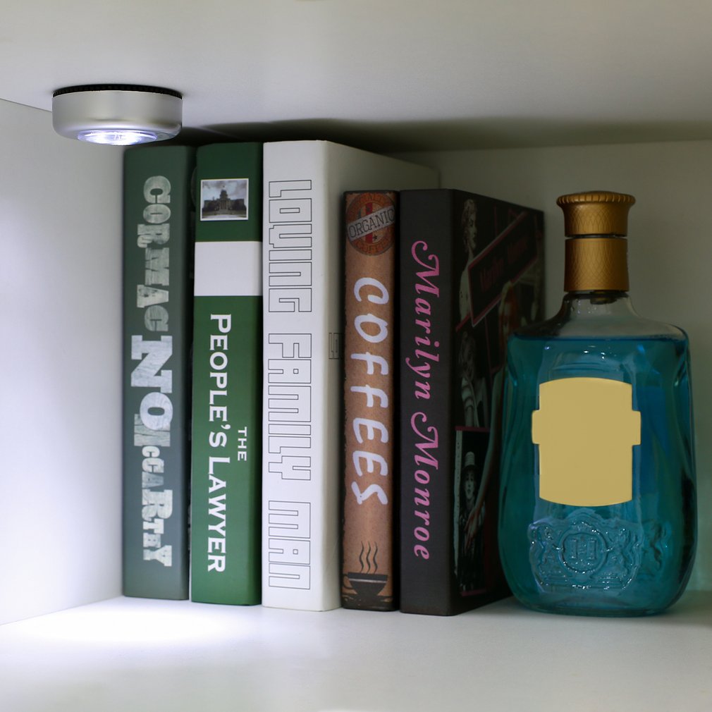 LED Silver Closet Cabinet Lamp Battery Powered Wireless Stick Tap Touch Push Security Kitchen Bedroom Night Light 1PC