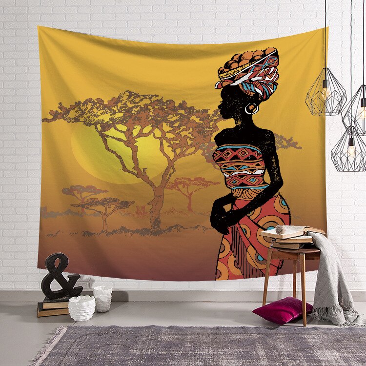 African woman hanging cloth Home decoration tapestry Living room wall hanging Bedroom bedside decoration background cloth95*73cm: 786