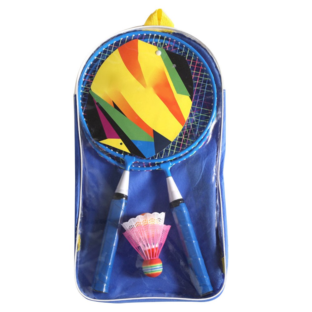 Balles Portable sac à dos maternelle exercice drôle intérieur extérieur aire de jeux avec raquettes enfants Badminton ensemble Sport jeu: Bleu