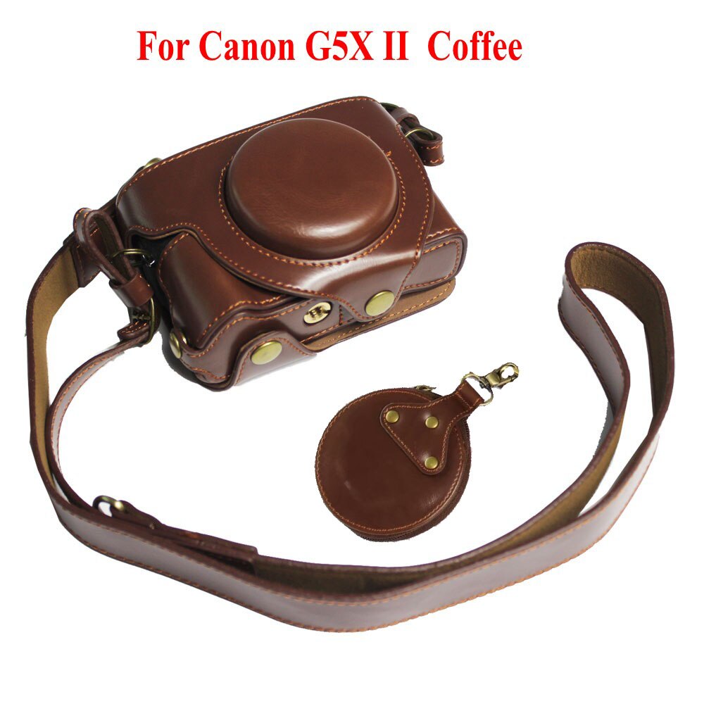 Funda de lujo para cámara, funda de piel sintética para Canon Powershot G5X G5X II G5XII G5X Mark II, funda para cámara con correa Mini: G5X II  Coffee