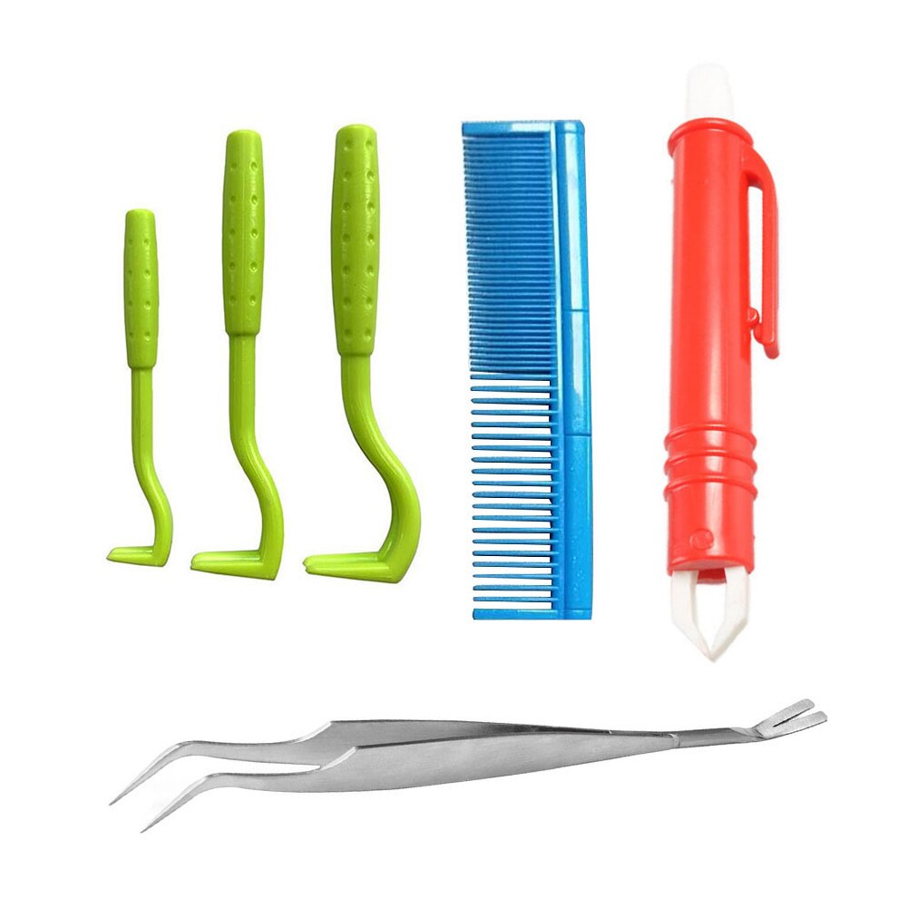 Juego de Herramientas para quitar garrapatas, gancho de garrapatas, abrazadera de doble cabeza de acero inoxidable, pinzas para garrapatas de para perros y gatos, peine para pulgas, 6 uds.