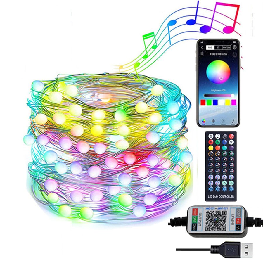 10/20m Smart Fairy String Light Bluetooth App Christmas Garland Light Music Sync App Control RGB Twinkle Fairy Light with Remote: With Remote / 20M 200LEDS