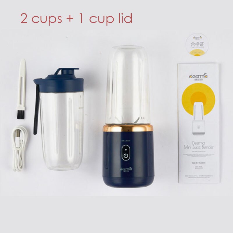 Original Deerma 400ml Portable Electric Juicer Lemon Orange Fruit Squeezer Wireless Blender For Travel: Blue with 2 Cups
