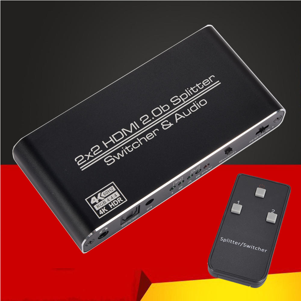 HDMI Splitter 4K HDMI Schalter Audio Box 2x2 Adapter mit IR Fernbedienung HDMI Switcher 2 in 2 heraus 3D 1080P für PS4/3 TV Box HDMI Schalter