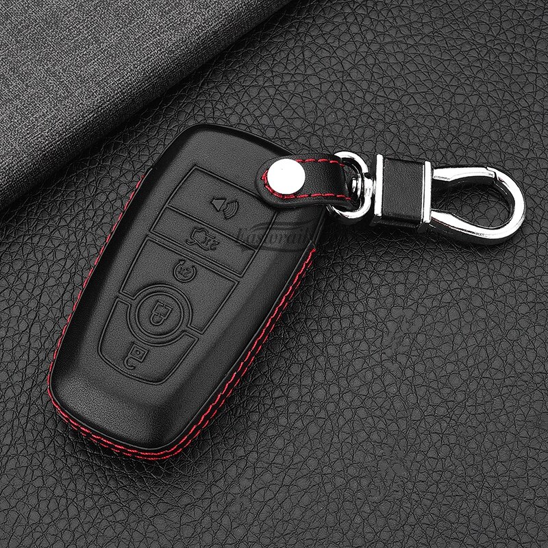 Car Leather Key Case Chain For Ford Mondeo Explorer Edge Expedition F-450 F-350 F150 Fusion Mustang Everest Lincoln 5 Buttons