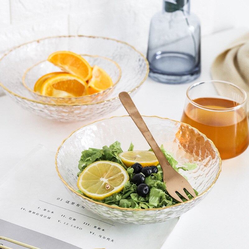 Diamond-free Crystal Glass Bowl Nordic Phnom Penh Hammer Iced Glass Bowl Japanese Style Large Salad Bowl Household
