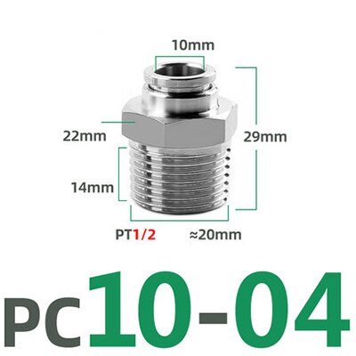 PC 1/8" 1/4" 3/8" 1/2" BSP external thread 304 stainless steel pipe pneumatic quick coupling trachea hose quick coupling: PC10-04