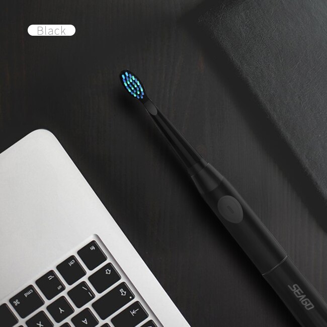 SEAGO Electric Toothbrush Sonic Adult Battery Tooth brush 2 Replacement Brush Heads Timer Waterproof brush your teeth E2: blak