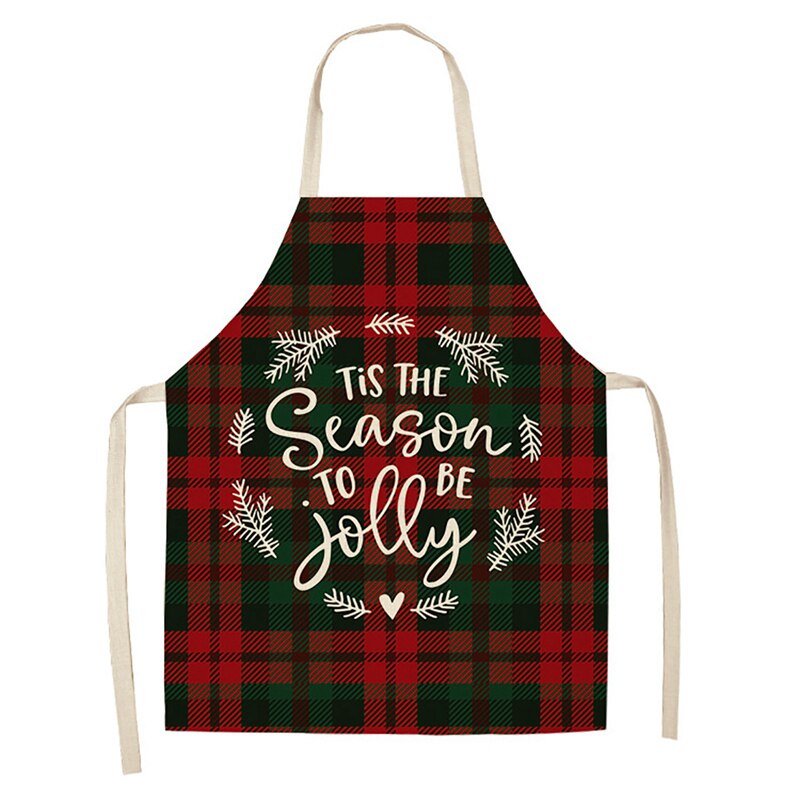 Tablier de noël joyeux noël treillis imprimé sans manches coton lin tabliers pour hommes femmes outils de nettoyage à domicile