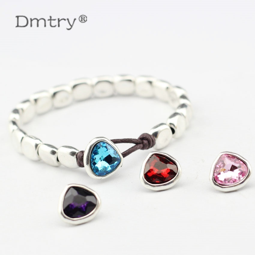 Dmtry 5 unids/lote, broche de cuero de corazón de cristal plateado a la para pulsera hecha a mano DIY, collar, joyería, accesorios para hacer LC0039