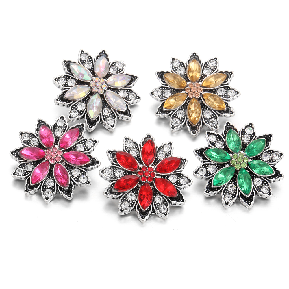 6 stks/partij Snap Sieraden DIY Crystal Rhinestone 18mm Bloem Snap Knoppen Fit 18mm Snap Armbanden Bangles Vrouwen knop Sieraden: 10