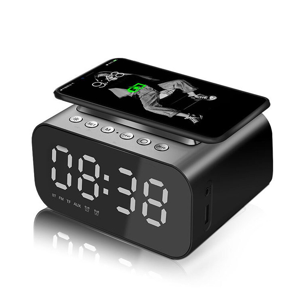 Digital Alarm Clock Home Digital Clocks Radio Bluetooth Speaker with USB Port and Wireless Charging Dual Alarm Big LED Display: Black