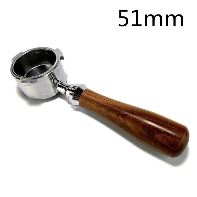 Portafiltro de café sin fondo para filtro 51MM, cesta de reemplazo, accesorios de café para el hogar y la Oficina,: Solid wood handle