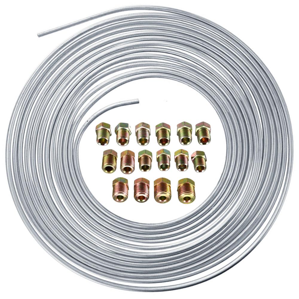 25ft/Roll Tube Coil 3/16" OD Copper Nickel Brake Line Tube Hose Transmission Shift Line Cable Wire Feeding Tube With 16PCS Nuts: Sliver