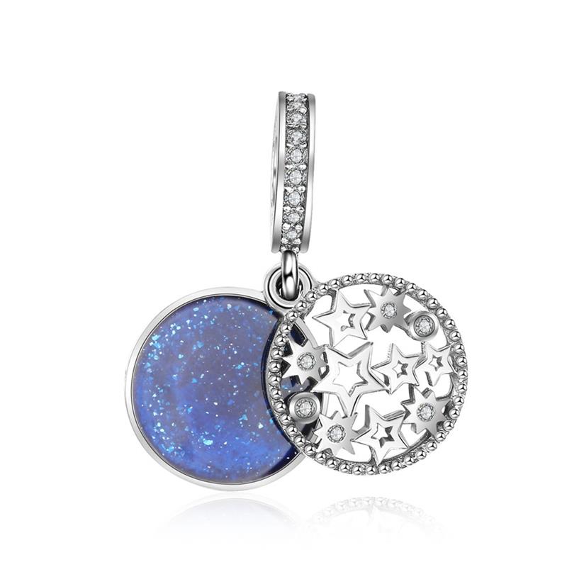 DALARAN 925 Sterling Silver Charms Blue Moon Star Beads For DIY Enamel Fine Jewelry Making Fit Original Charm Bracelets Necklace