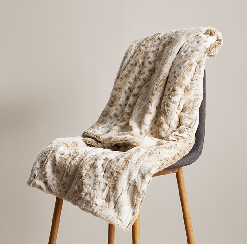 Couverture En Fausse Fourrure Léopard 180x200 Cm - Plaid Doux Et Chaud Pour Canapé - Beige Et Blanc