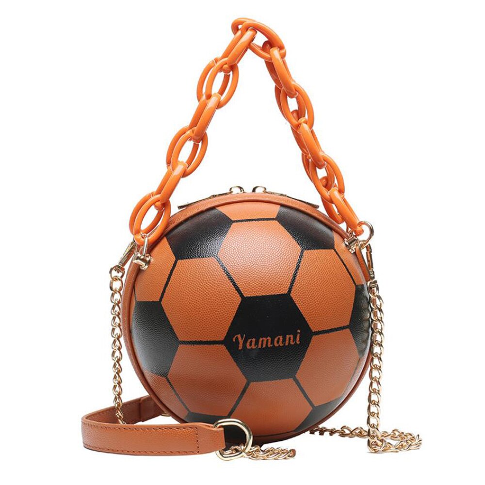 Round Handbags PU Leather Teenagers Women Zipper Shoulder Bag Football Basketball Shape Funny Messenger Bag: 9