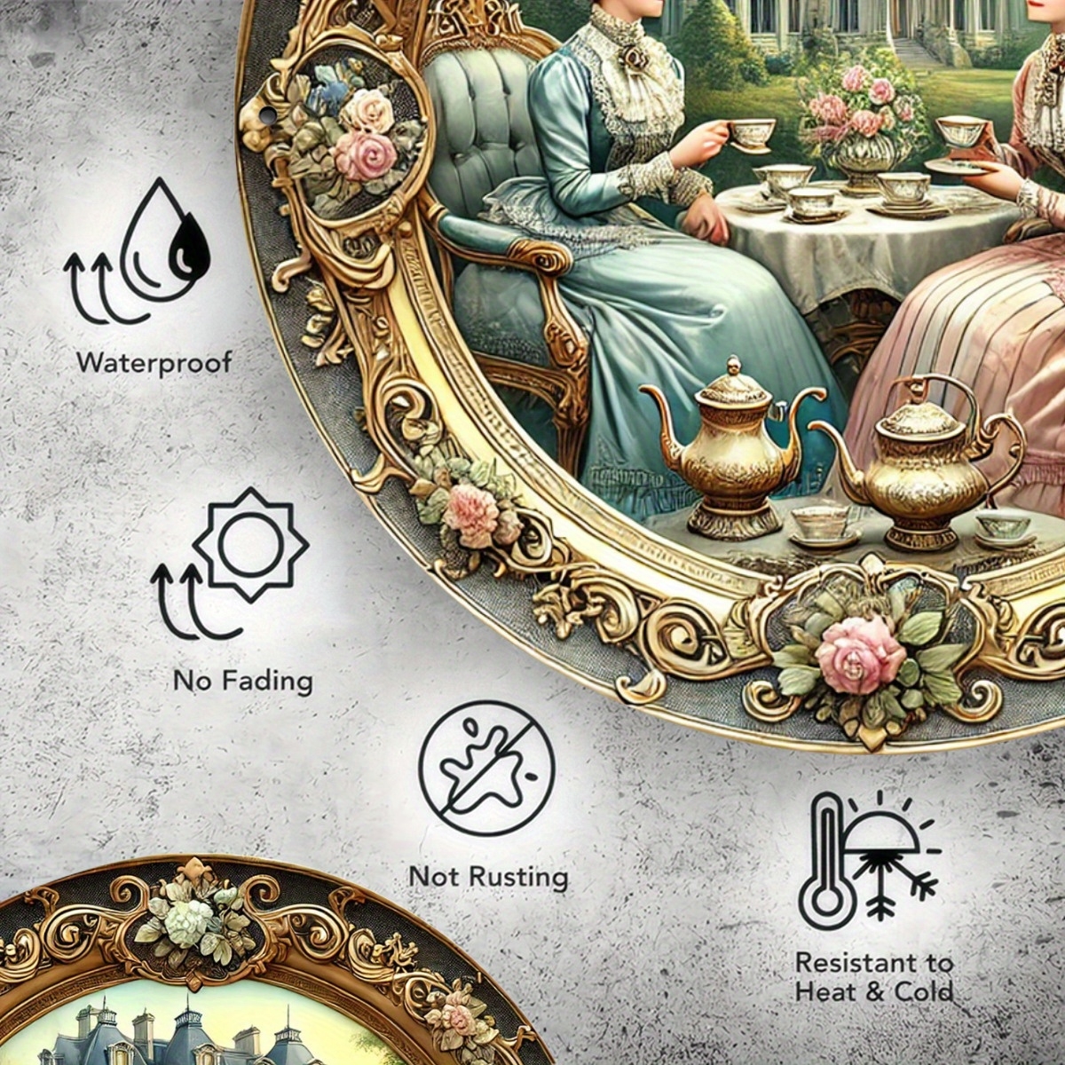 Targa blu per Tè festa da giardino vittoriano 8 targhe da parete rotonde in legno 1 pezzo pollici 2D per giardino ristorante agricolo interno ed esterno