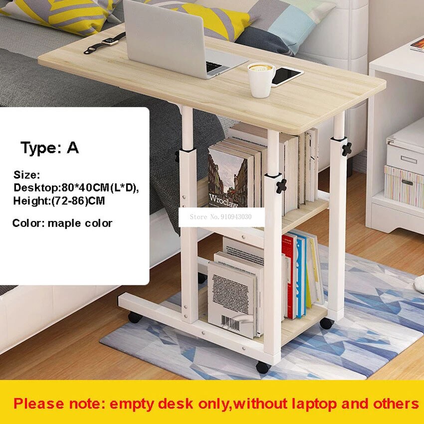 Movable Simple Laptop Table Wood Desktop Height Adjustable Bed Sofa Side Computer Notebook Laptop Desk Table Iron Frame: Type A maple color