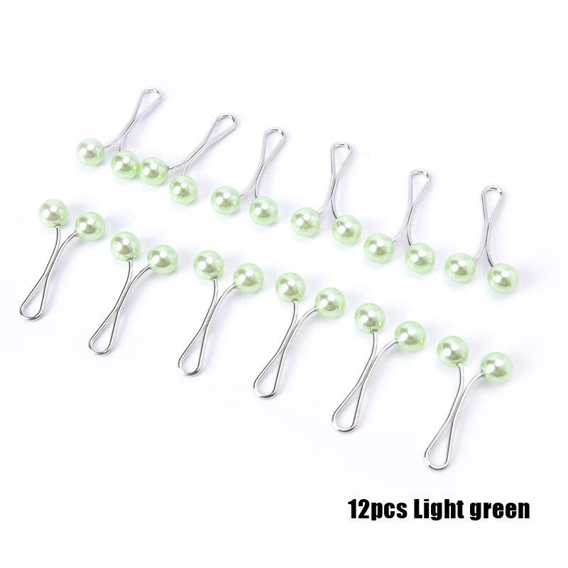 12Pcs Parel Sjaal Broche Pin Hoofddoek Shawl Sjaal Lady Moslim Sjaal Hijab Clips Pin Vaste Bandjes Anti Slip Broche: light green