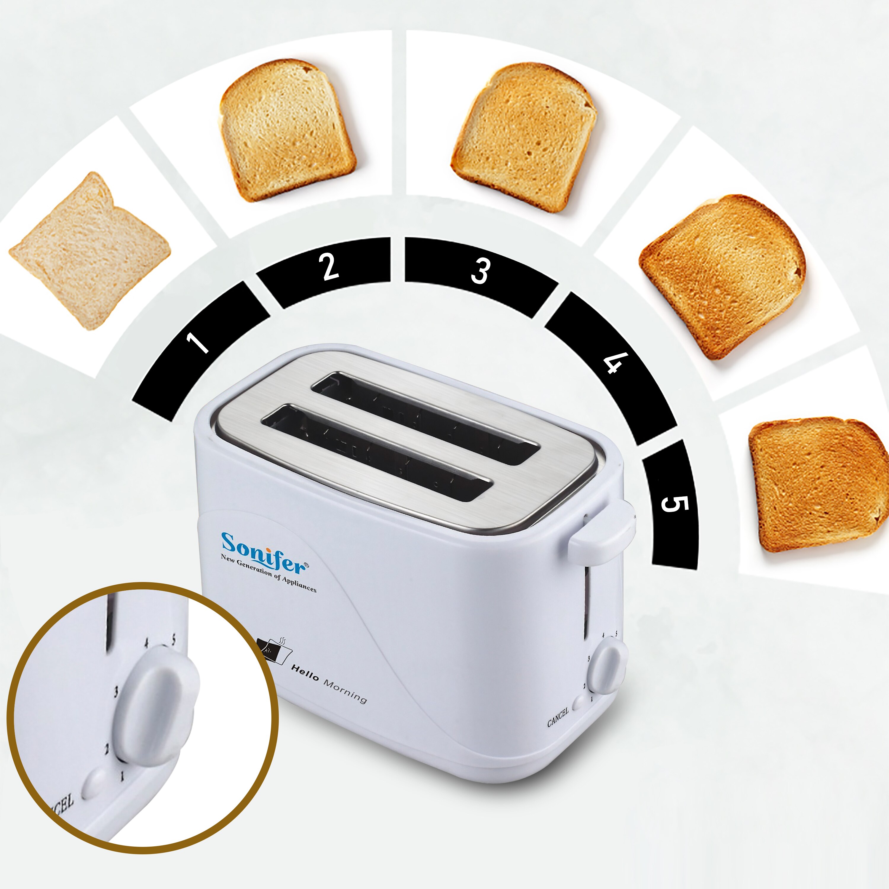 Sonifer – grille-pain 2 tranches à chauffage rapide et automatique, Machine à pain ménager pour petit-déjeuner