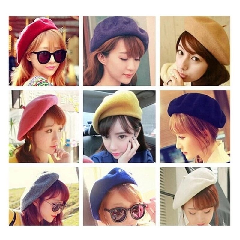 Vrouwen Meisje Beret Franse Kunstenaar Warme Wollen Winter Beanie Hat Cap Vintage Vlakte Baret Hoeden Effen Kleur Lady Winter caps
