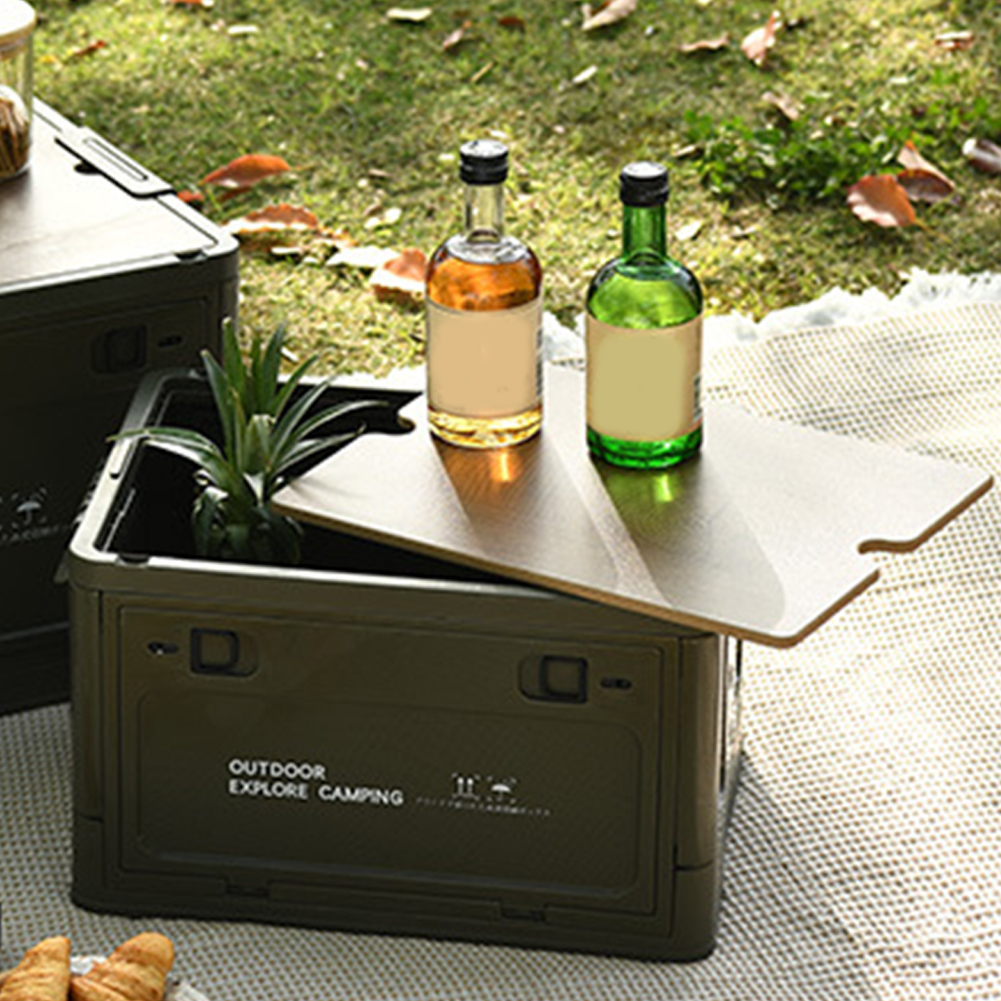 30L faltbare Aufbewahrungsbox mit Holzdeckel, Kunststoff-Aufbewahrungsbehälter mit großem Fassungsvermögen, multifunktional, zum Aufbewahren von Picknickzubehör, Snacks und mehr