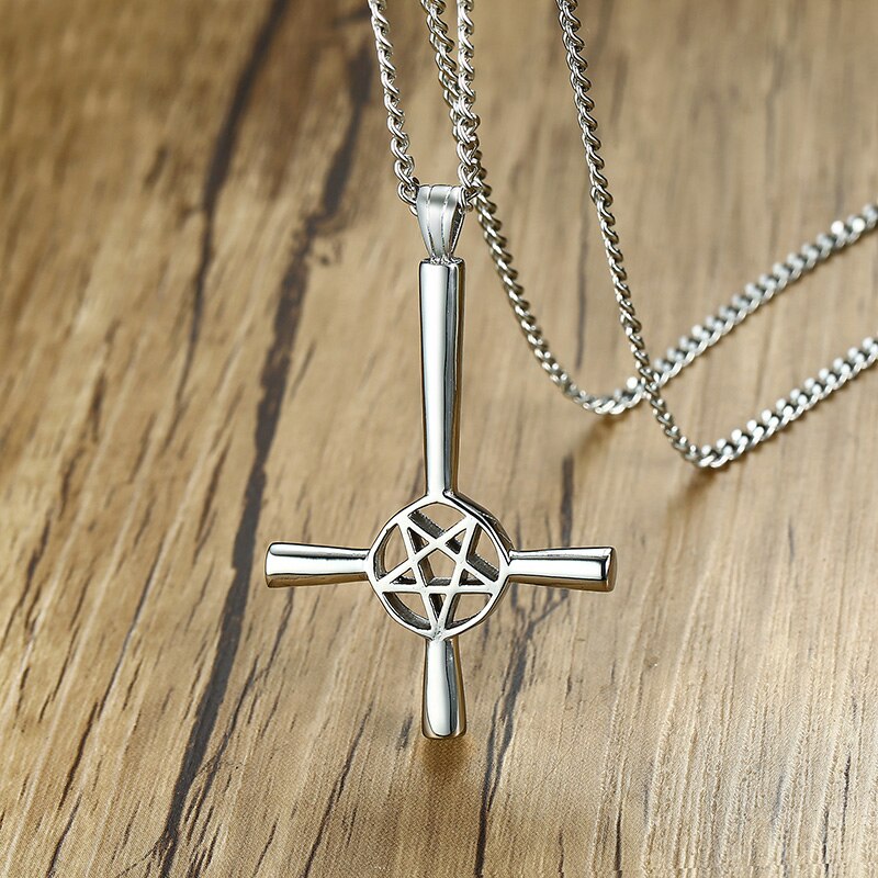 JHSL Brand Men Christian Cross of St. Peter Cross Necklace Pendants Stainless Steel Chain Jewelry