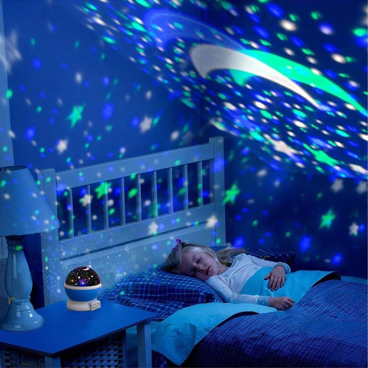 Ledet projektor stjerne måne farverige roterende galakse natlys lampe til børn børn soveværelse indretning batteridrevet
