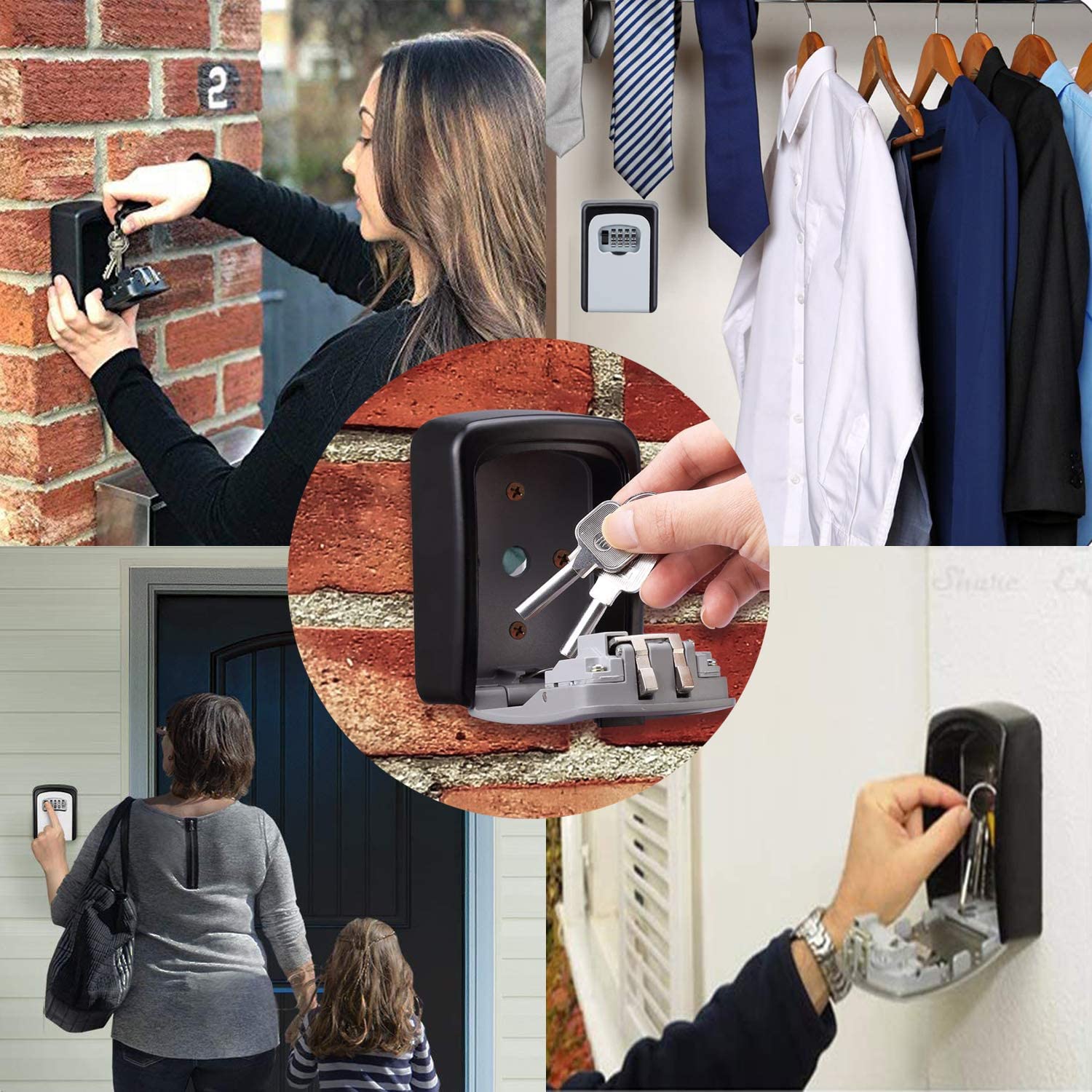 Key Storage Lock Box Exterior Outdoor Weatherproof Hide Wall Mounted 4-Digit Combination Lock Box Key Safe Box